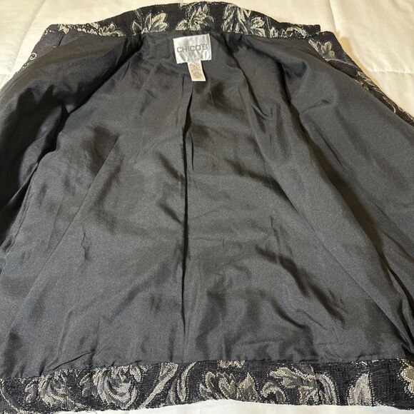 Women’s Chicos Embroidered Beaded Black Gold Red Blazer Jacket Career Size 1 - Picture 9 of 14